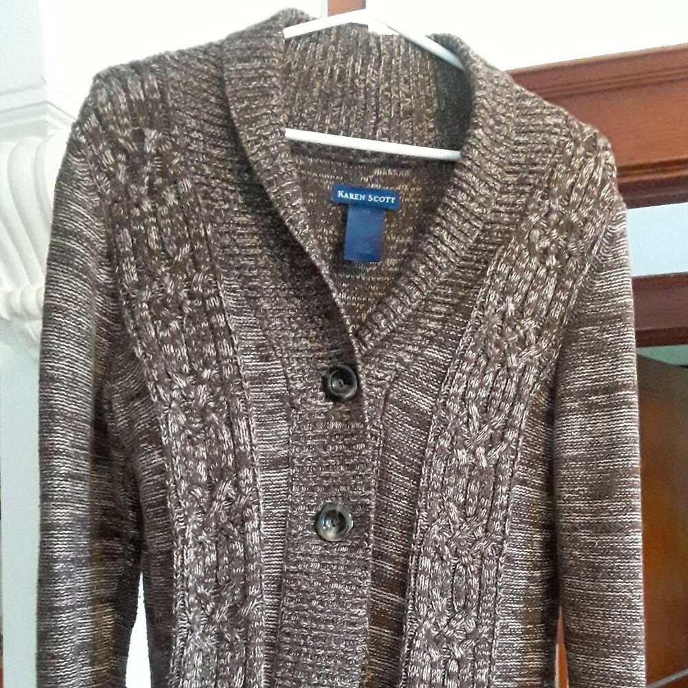 Marled brown Karent Scott cardigan sweater